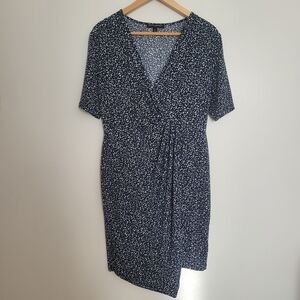 Banana Republic Navy Patterned Floral V-neck Wrap Mini Dress Size M (Petite)